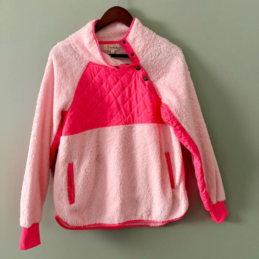Vanilla Bay Pink and Hot Pink Fleece sweatshirt Top size small